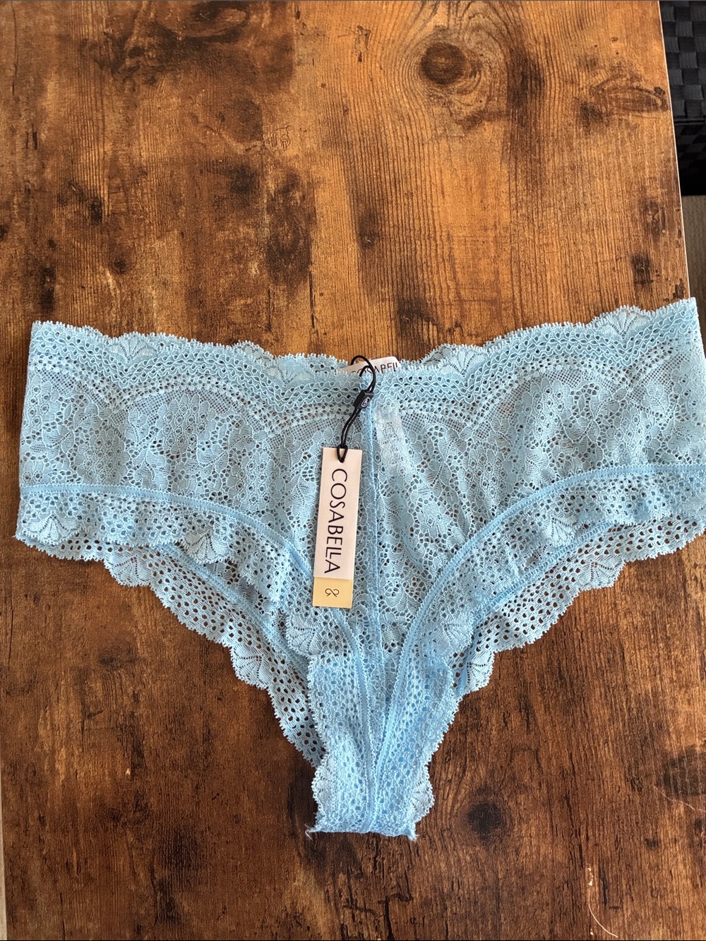 Cosabella Powder Blue Lace Cheeky Hipster Panty Forte Hotpant L/XL NWT Aqua